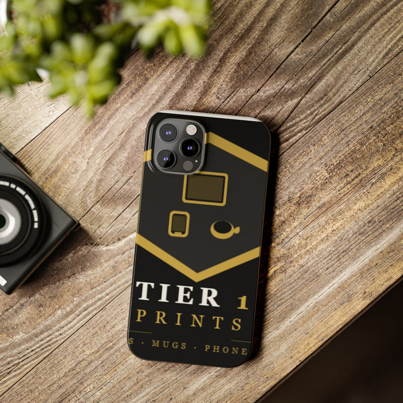 Slim Phone Case — Black & Gold Tier 1 Prints Logo Design